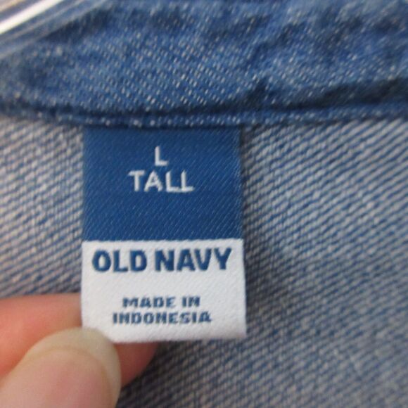 Old Navy Top Women Large Tall Blue Chambray Cotton Button Up Ruffle‎ Collar - Picture 4 of 12